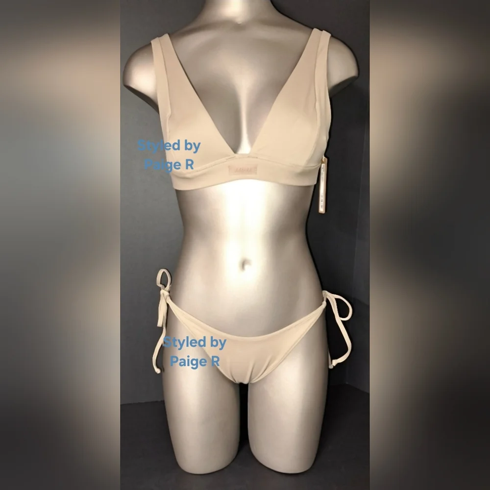 ❤️SKIMS Plunge Top Dipped Tie Bottoms String Bikini Swimsuit Swim Suit DESERT S
